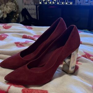 Michael Kors Burgundy Heels with Metallic Block Heel